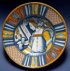 Portrait of a young lady. Ceramic plate from Deruta, Italy. Circa 1520. National Museum of Bargello, Florence, Italy