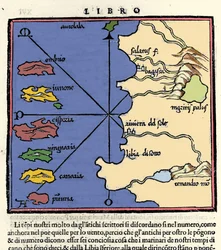 Representation of the Canary Islands. Isolario (map of islands) by Benedetto Bordone. Venice 1547