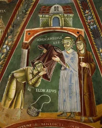 Saint Heldrad returns from Santiago de Compostela, in the Chapel of Sts. Heldrad and Nicholas