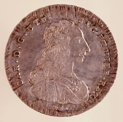 Silver piastra from Naples: reign of Charles III of Spain (1716-1788) and portrait. 1750. Naples, museo archeologico