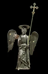 St. Gabriel Archangel holding a processional cross, 12th century bronze statue, Cross of 1369