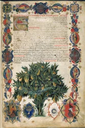 Text page with ornamental borders, illustration from 