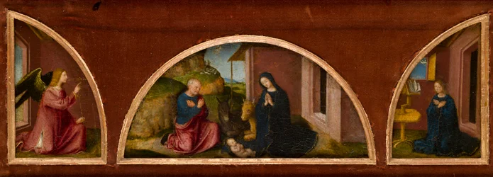The Annunciation (demi-lunettes left and right) and the Nativity (central lunette) in One Frame, c.1480