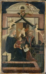The Holy Family with donor in prayer and playing angels, c.1460