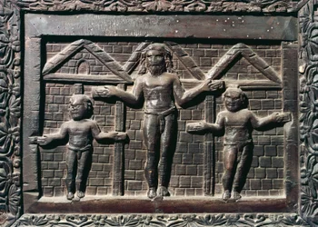 The crucifixion of Christ, tile from main entrance of cypress wood, Basilica of Santa Sabina, Rome, 5th century