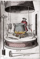 The kitchen under a bell. Engraving from 