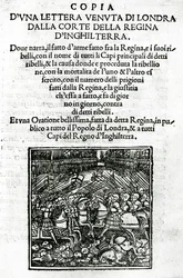 Title Page for a Copy of a Letter sent from the Court of the Queen of England