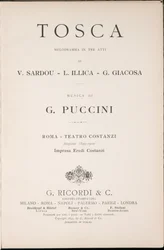Title Page, Libretto della Tosca, by Giacomo Puccini, Edizione Ricordi, Italy