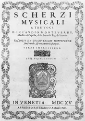 Title page of the Scherzi Musicali by Claudio Monteverdi, 1615