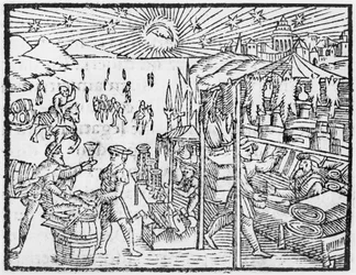 Trade in Scandinavia, illustration from Historia de Gentibus Septentrionalibus by Olaus Magnus, published in Rome, 1555