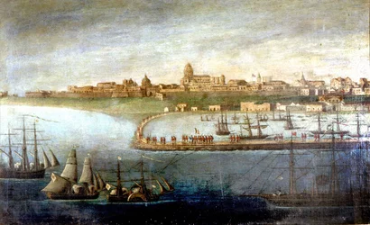 Unification of Italy: Expedition of the Thousand led by Giuseppe Garibaldi. The Landing in Marsala, Sicily. Anonymous painting. Milan Museo del Risorgimento