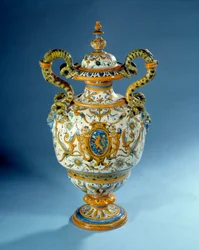 Vase with Twisted Handles in Majolica