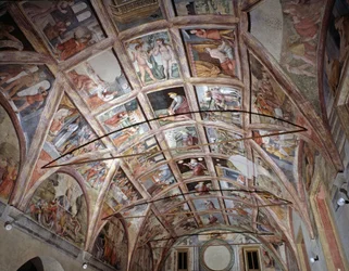 View of the vaulted room decorated with frescoes of old and new testament