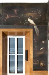 White peacock, roe deer and grey crowned crane, Myth of Orpheus