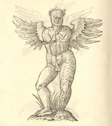 Illustration of Monstrum cornutum, and alatum aliud from Aldrovandi