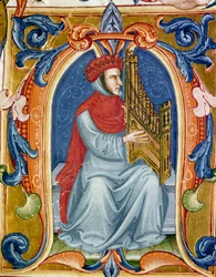 Portrait of Francesco Landini playing organ