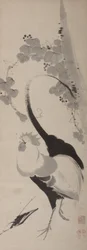 Rooster and Grapevine, Hanging Scroll, Edo Period