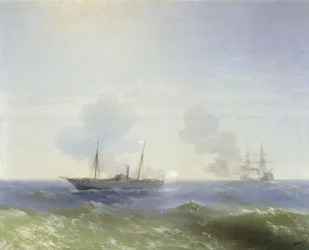 Fight of the Steamer Vesta with the Turkish Battleship Fehti-Bulend in the Black Sea on July 11, 1877