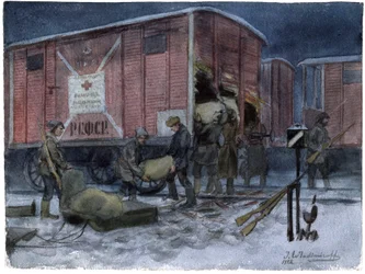 Soldiers Plundering a Railway Wagon (from the series of watercolors Russian Revolution)