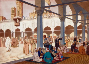Courtyard of the Al Azhar Mosque and University, Cairo - Work by Ivan Yakovlevich Bilibin (Bilibine) (1876-1942)
