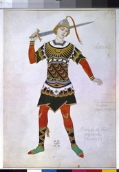 Costume design for a warrior from the ballet 