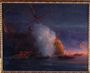 Russo-Turkish War of 1877-1878: attack by Russian cutters on the Turkish ironclad Assari Shevket in the Black Sea on 12 August 1877