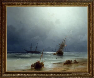 Sailing on a stormy sea from the shore, 1871