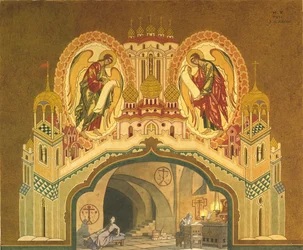 Chudov Monastery. Stage Design for the Opera Boris Godunov by M. Musorgsky, 1930