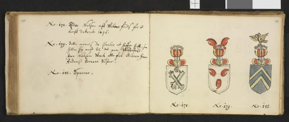 Illustration from a private archive in the National Library titled Insignia quædam virorum illustrium in Norvegia quodam habitantium by Iver Nielssøn Hirtzholm