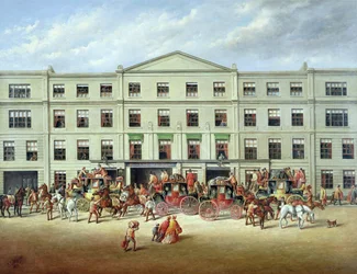 Changing Horses Outside the Plough Inn, Cheltenham, 1870