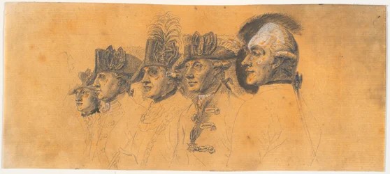 Preparatory Work for Five of the Heads for the Engraving: Frederick the Great Rides Home After a Review at Potsdam