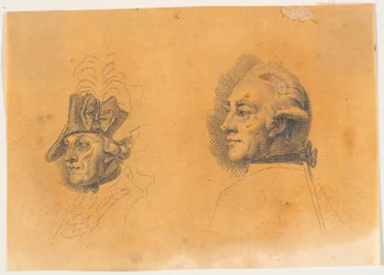 Preparatory Work for Two of the Heads for the Engraving: Frederick the Great Rides Home After a Review at Potsdam