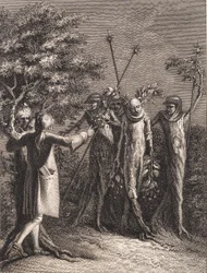 Niels Klim Sees a Potuan Criminal Being Led Away by Three Guards