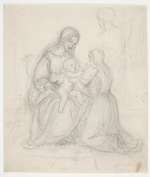 Seated Madonna with Child and Kneeling Woman