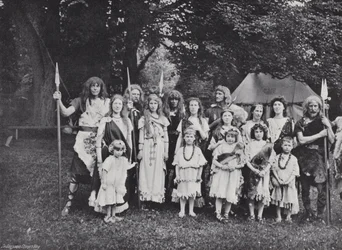 The Sherborne Pageant, an English Chieftain, Tribesmen, and Families