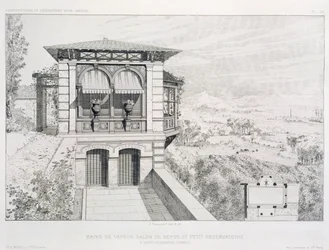 Steam Baths, Observatory Above, from a Volume of Designs by Various Architects, Pub. Morel & Cie, Paris