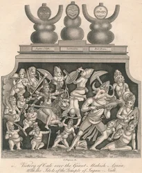Victory of Kali over the Giant Mahish Asura, With the Idols of the Temple of Jagan-Nath