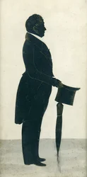 Silhouette of a Man with a Top Hat, Frock Coat and Umbrella