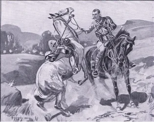 Major Brown, 14th Hussars, holding Lieutenant Brown