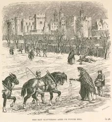 Miss Rist scattering ashes on Tower Hill, London