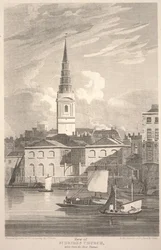 View of St. Brides Church, taken from the River Thames, engraved by Matthews