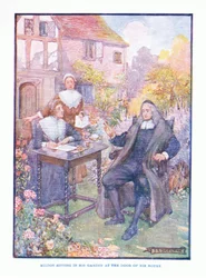 Milton sitting in his garden at the door of his house, from English Literature published by T C & EC Jack, c.1920