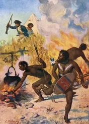 Making a circuit to windward, they set fire to the grass