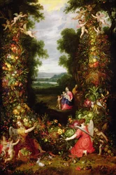 Holy Family in a Landscape with a Garland of Fruit and Vegetables