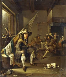 A Seated Cavalier with Soldiers playing Cards