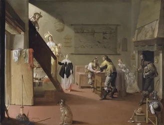 Elegant Company Smoking and Drinking in an Inn / Bordello Scene