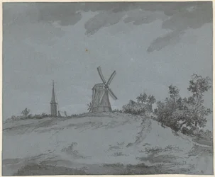 Landscape with Windmill and Church on a Hill