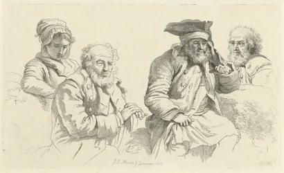 Study Sheet with Three Old Men and a Young Woman (Study Prints)