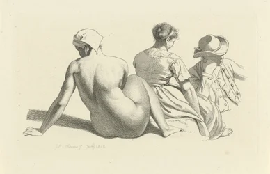 Study Sheet with a Seated Nude and Two Figures (series title: Study Prints)