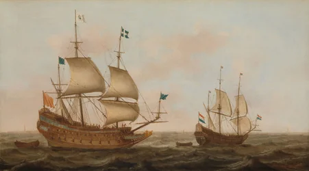 A Warship Built for France and a Dutch Yacht under Sail